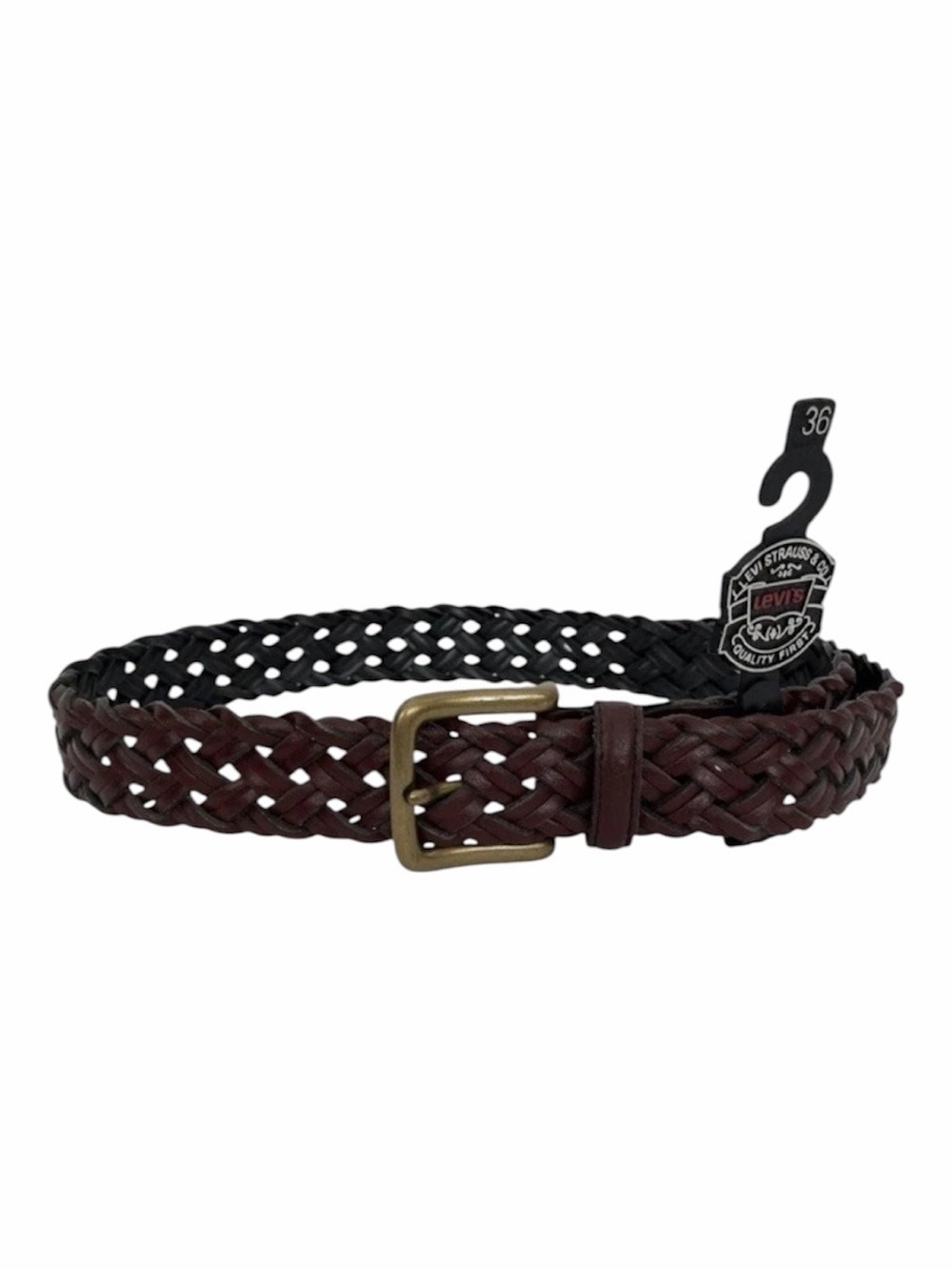 Vintage Levi’s Braided Leather Belt Mens Size 36 Mahogany Brown 2000s NOS